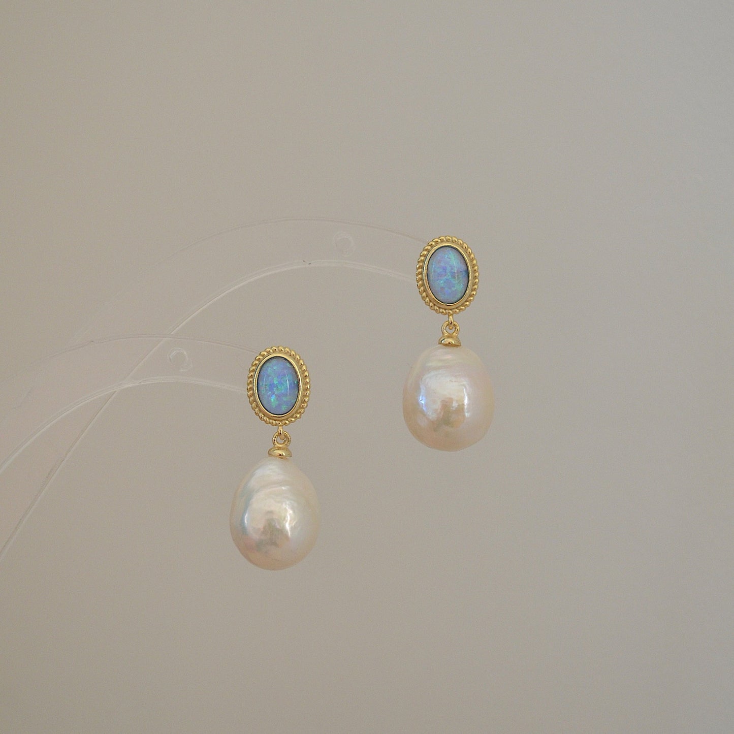 Blue Opal and Kasumi Pearl Earrings