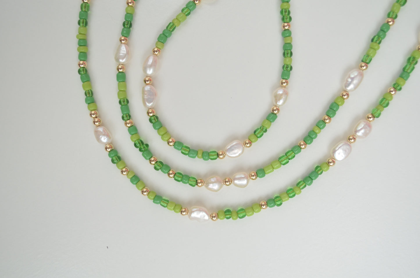 Delicate Green Beads and Pearl Necklace