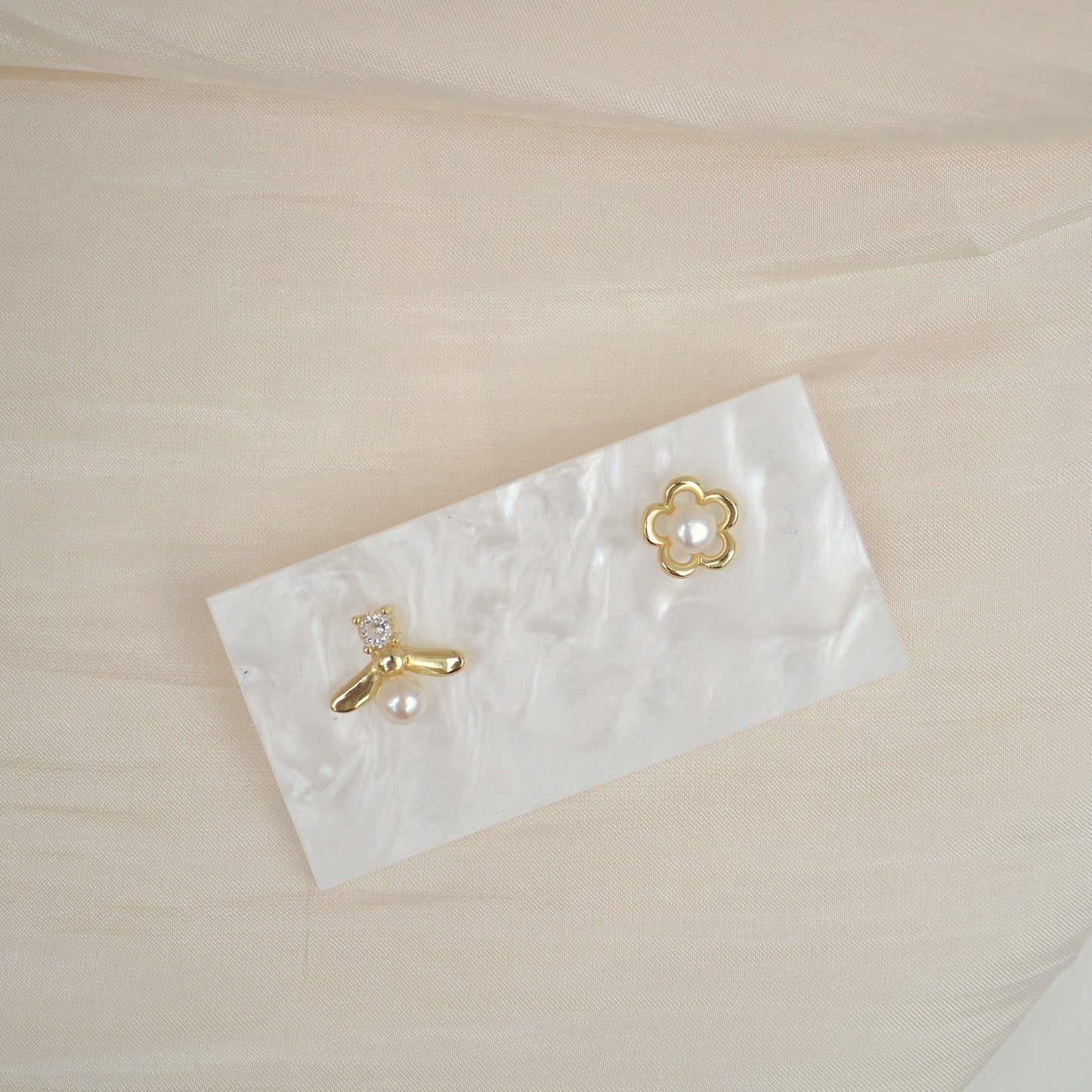 Bee and Flower Pearl Studs