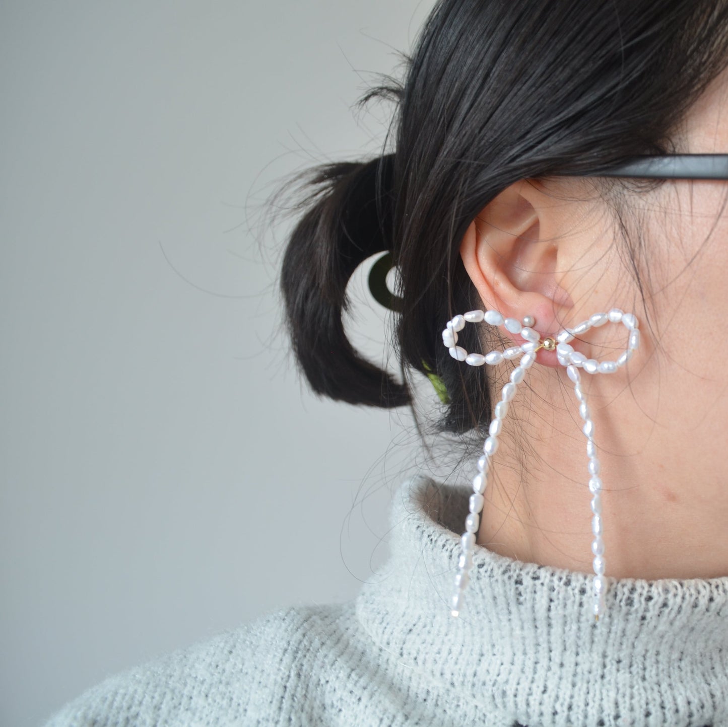 Large Pearl Bow Stud Earrings