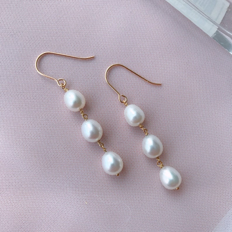 Elizabeth Trio Pearl Drop Earrings