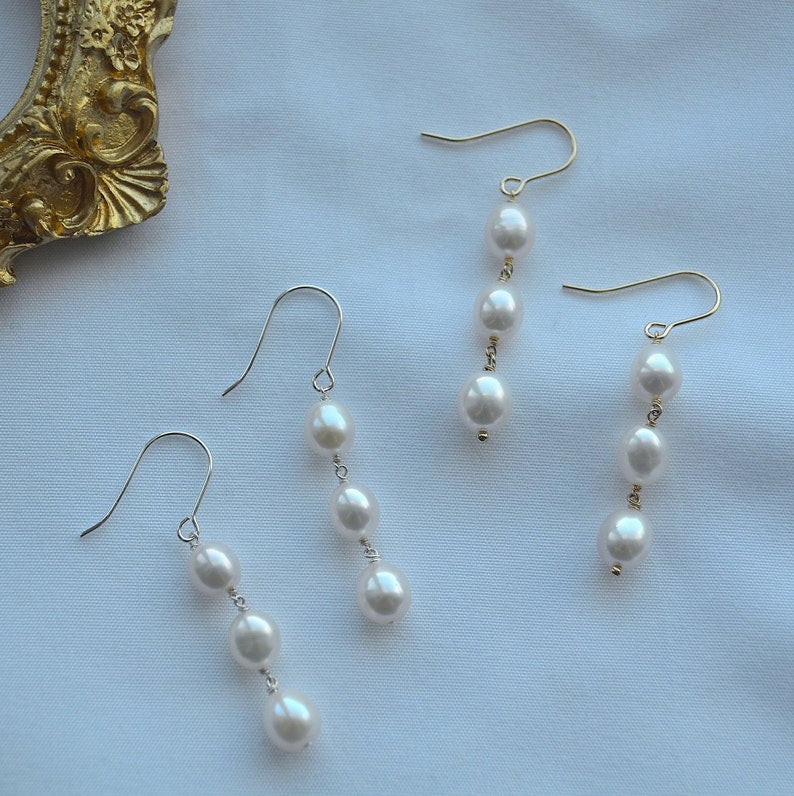 Elizabeth Trio Pearl Drop Earrings