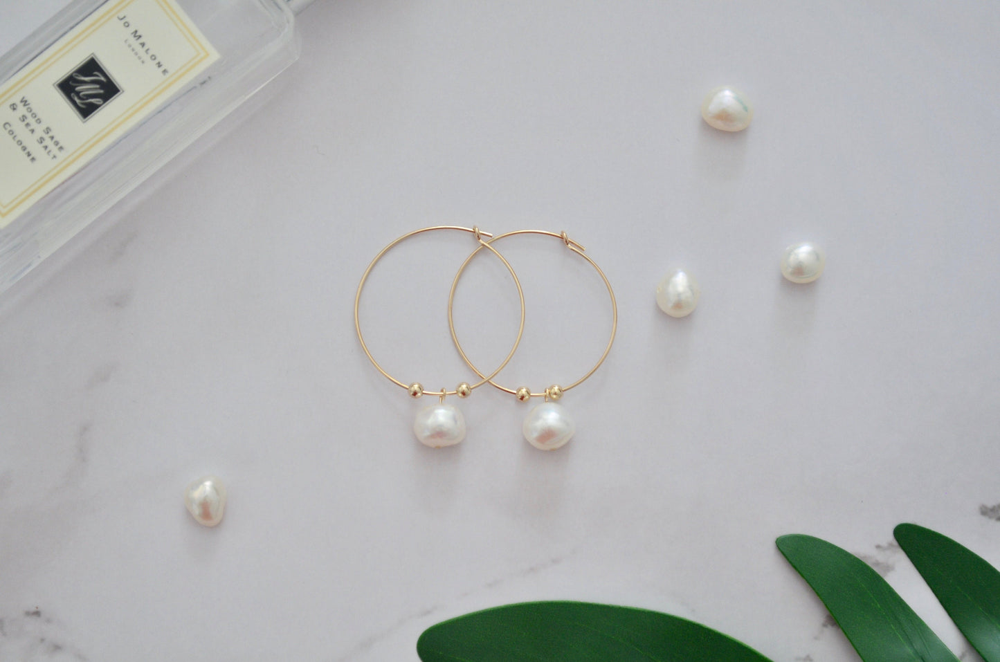 Large Pearl Hoop Earrings