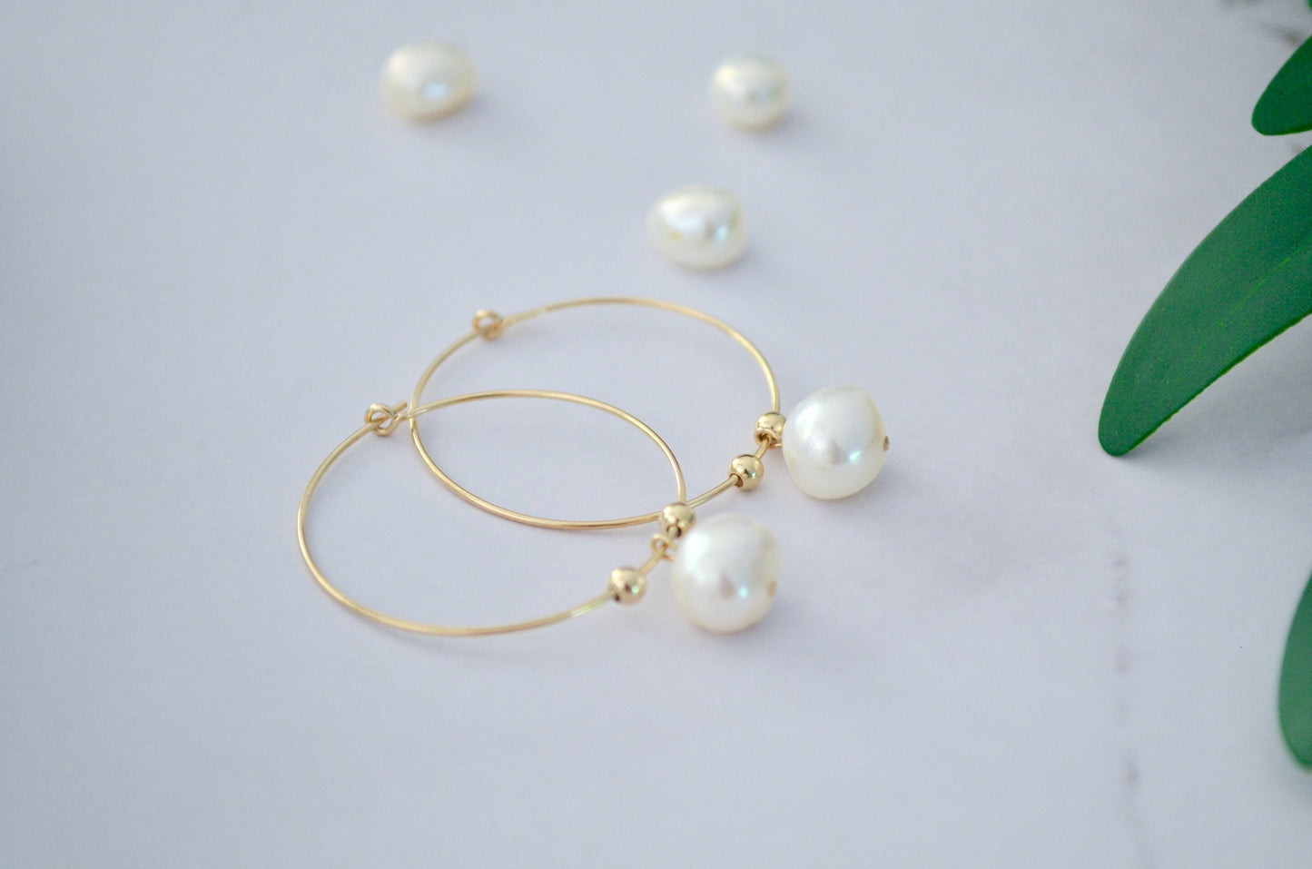 Large Pearl Hoop Earrings