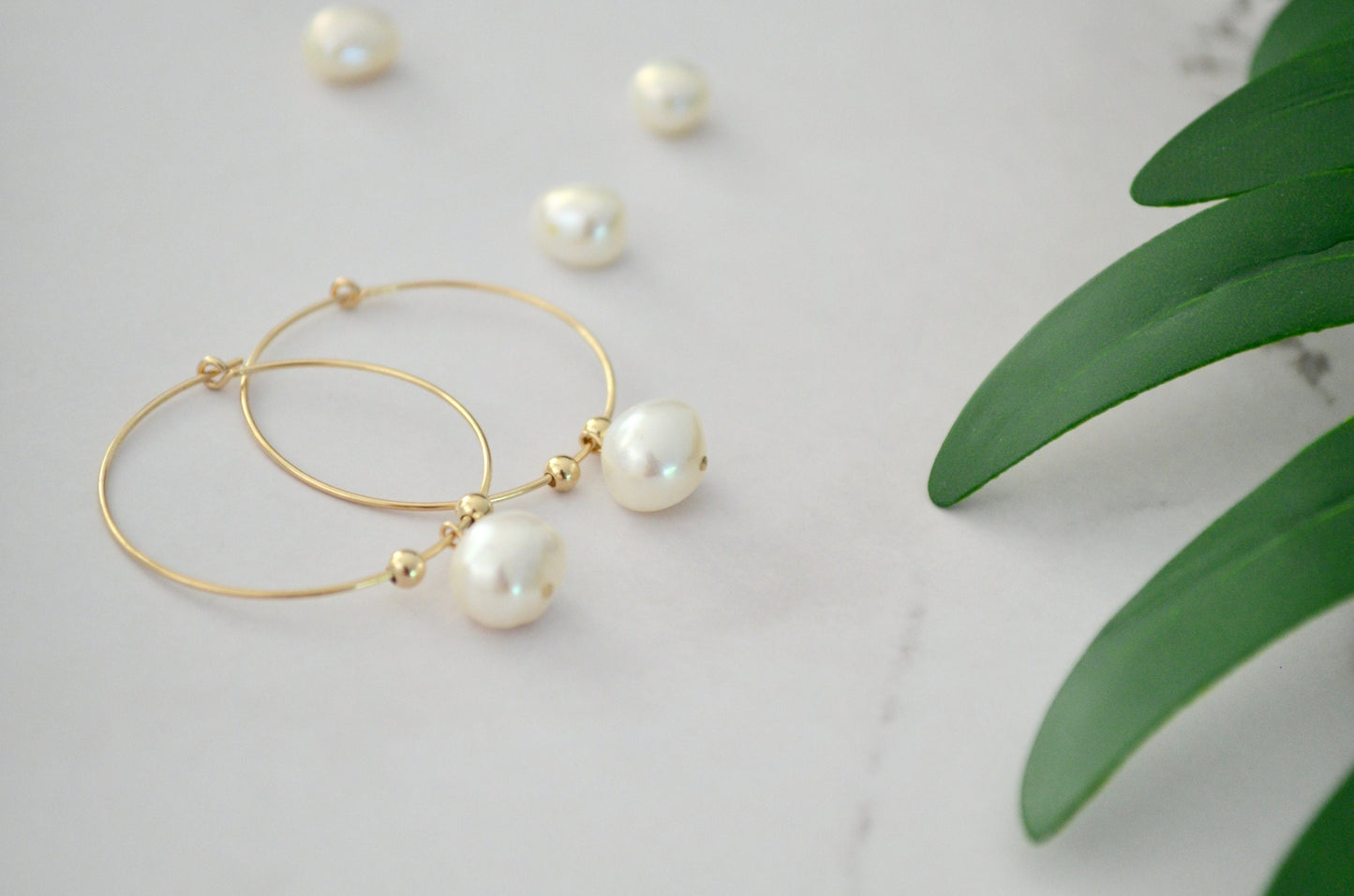 Large Pearl Hoop Earrings