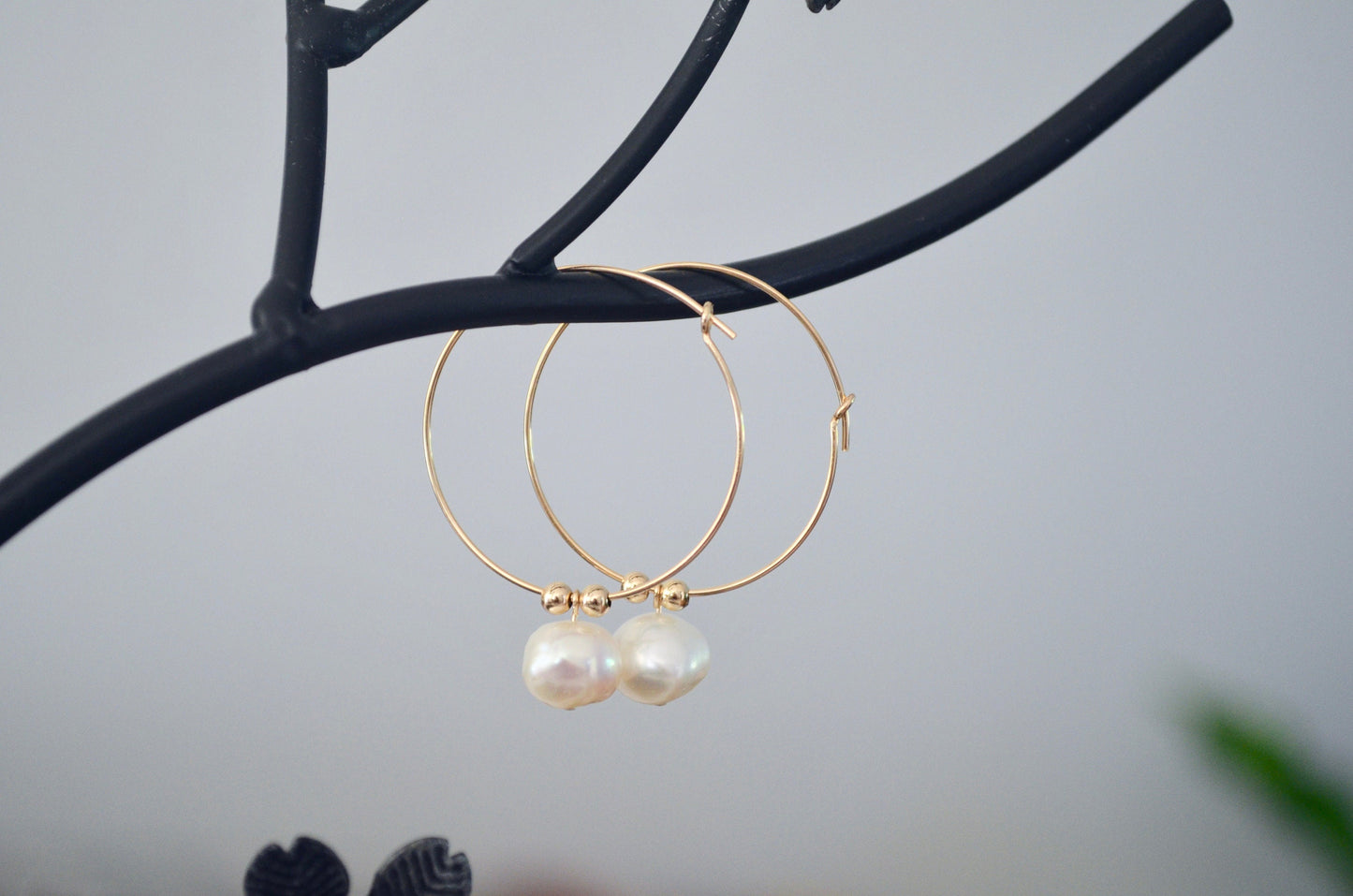 Large Pearl Hoop Earrings