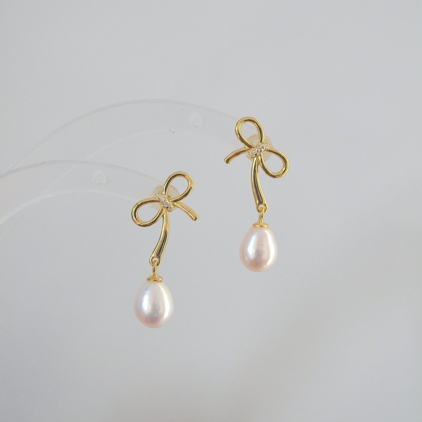 Lily-Pearl Bow Drop Earrings