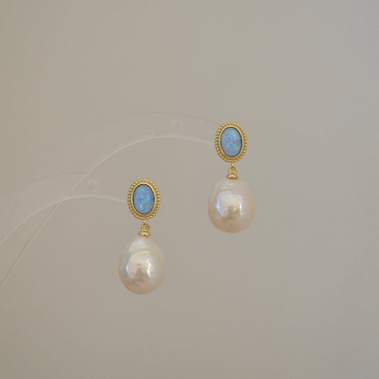 Blue Opal and Kasumi Pearl Earrings