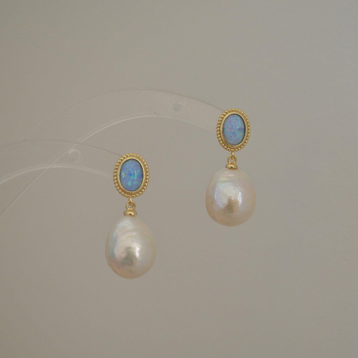 Blue Opal and Kasumi Pearl Earrings