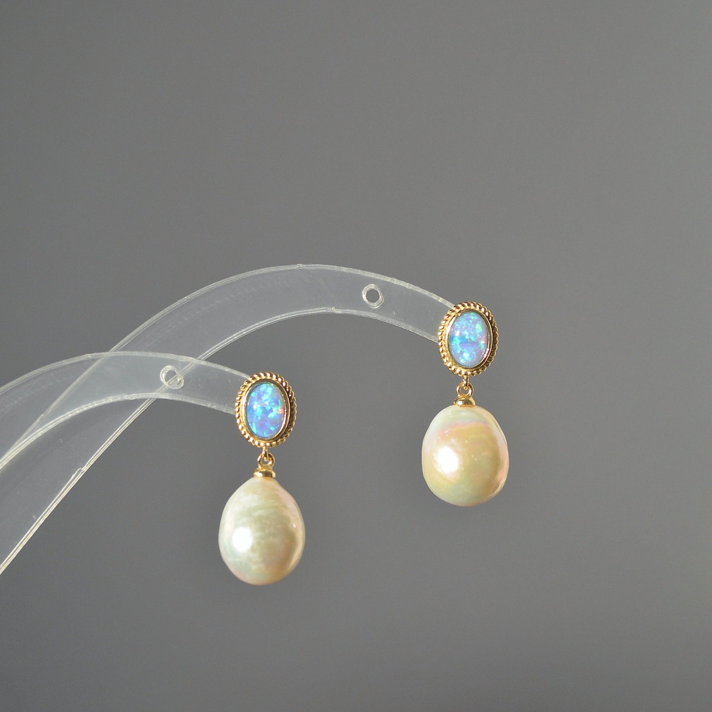 Blue Opal and Kasumi Pearl Earrings