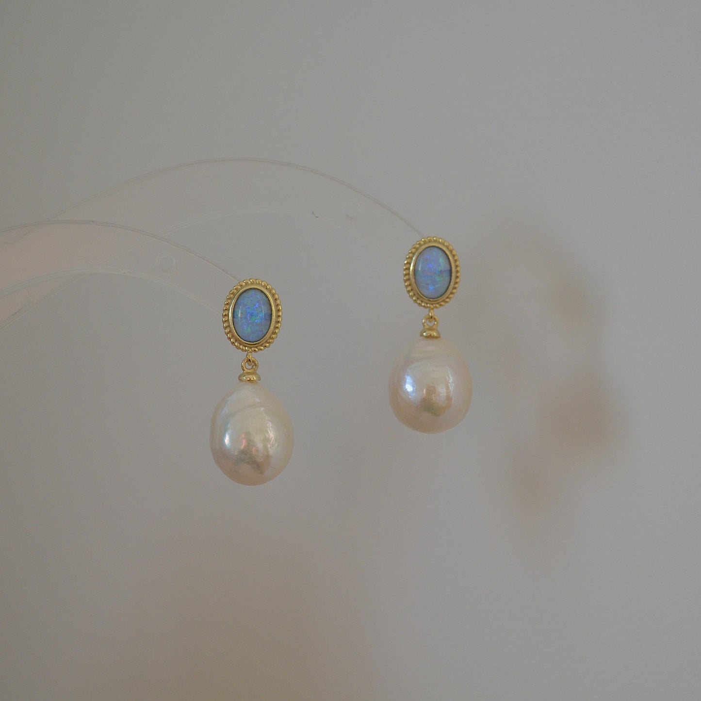 Blue Opal and Kasumi Pearl Earrings