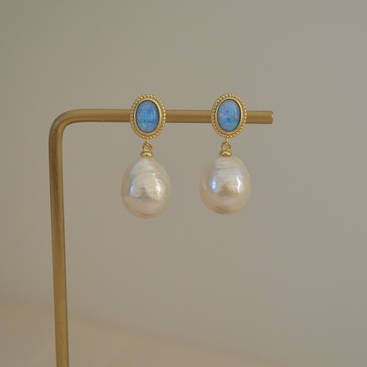 Blue Opal and Kasumi Pearl Earrings