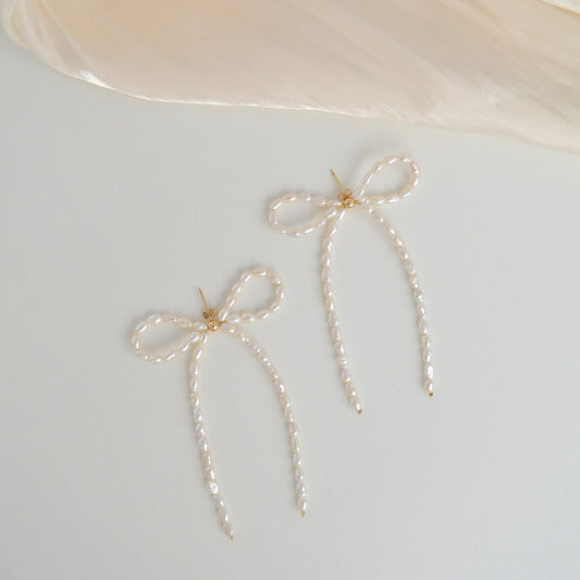 Large Pearl Bow Stud Earrings