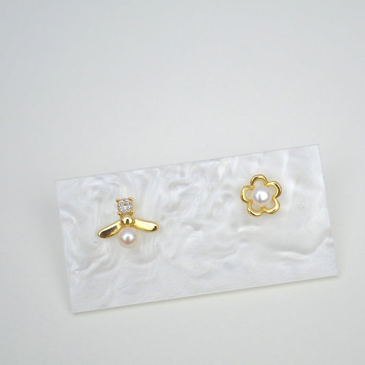 Bee and Flower Pearl Studs