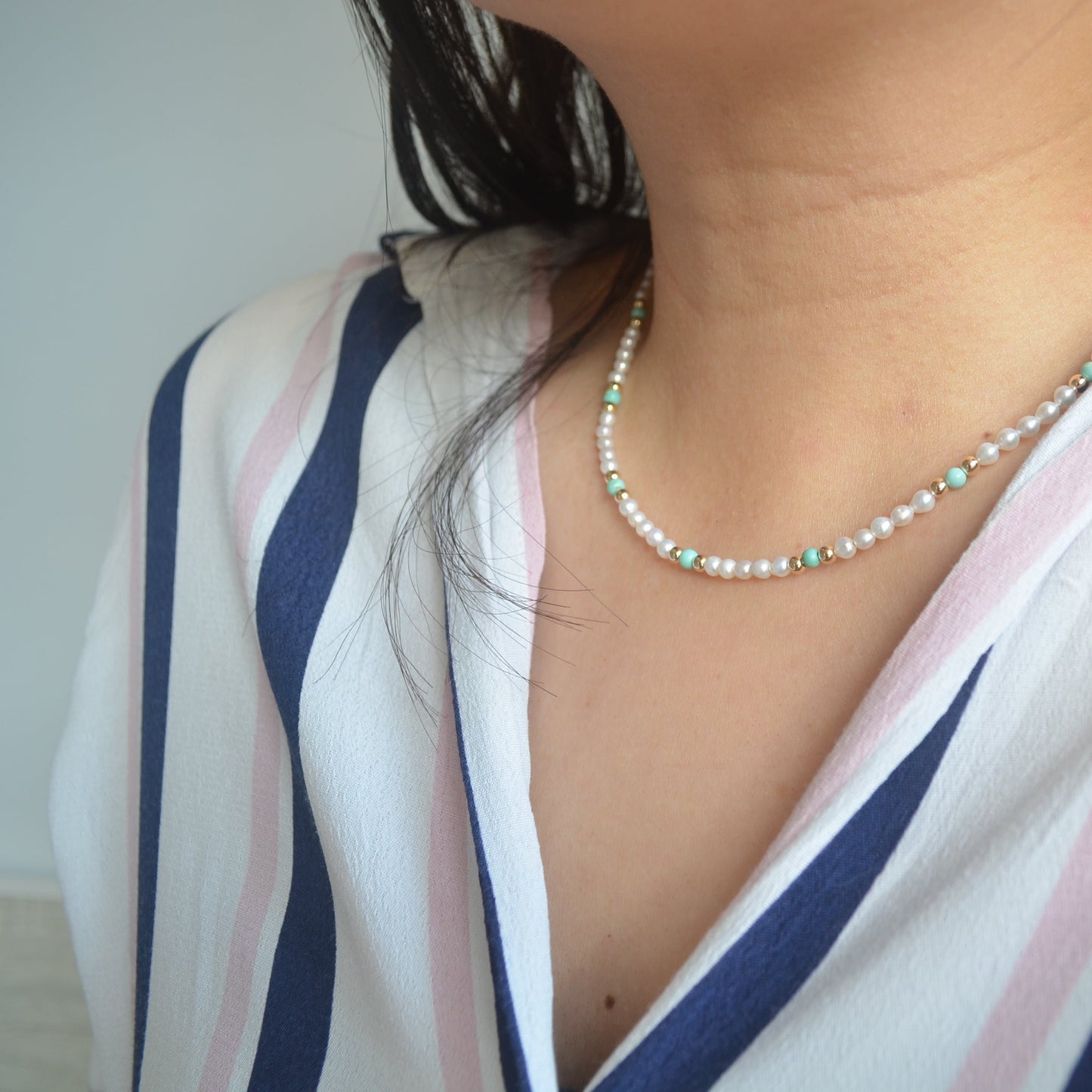 Natural Turquoise and Pearl Necklace