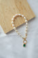 Olivia- Rice Pearl Bracelet with Zircon Emerald drop