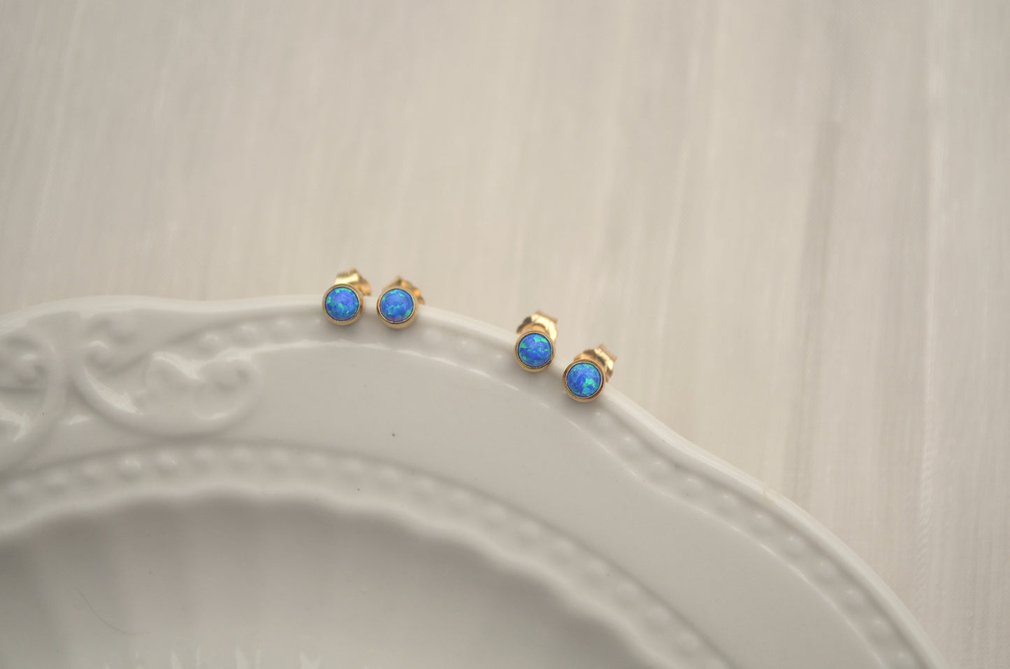 Small Blue Opal Stud Earrings