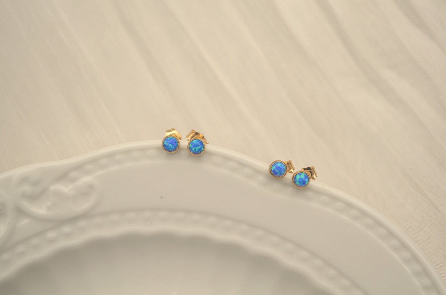 Small Blue Opal Stud Earrings