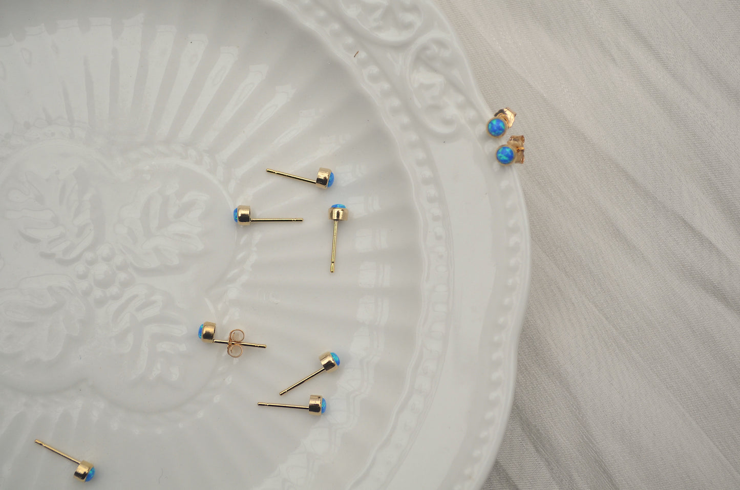 Small Blue Opal Stud Earrings