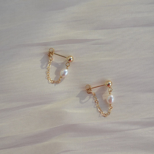 Vivienne Pearl Chain Stud Earrings