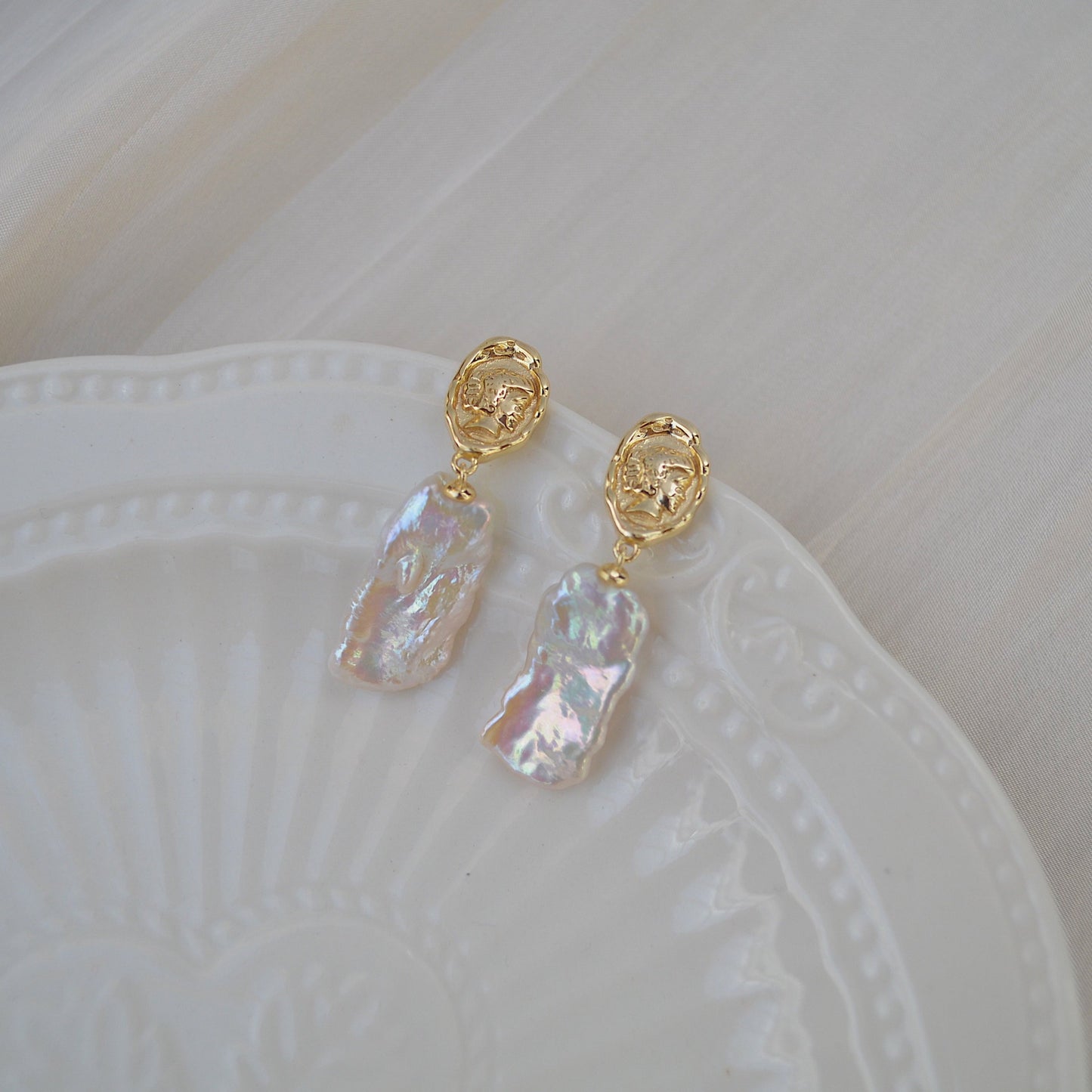 Gold Vermeil Baroque Pearl Earrings