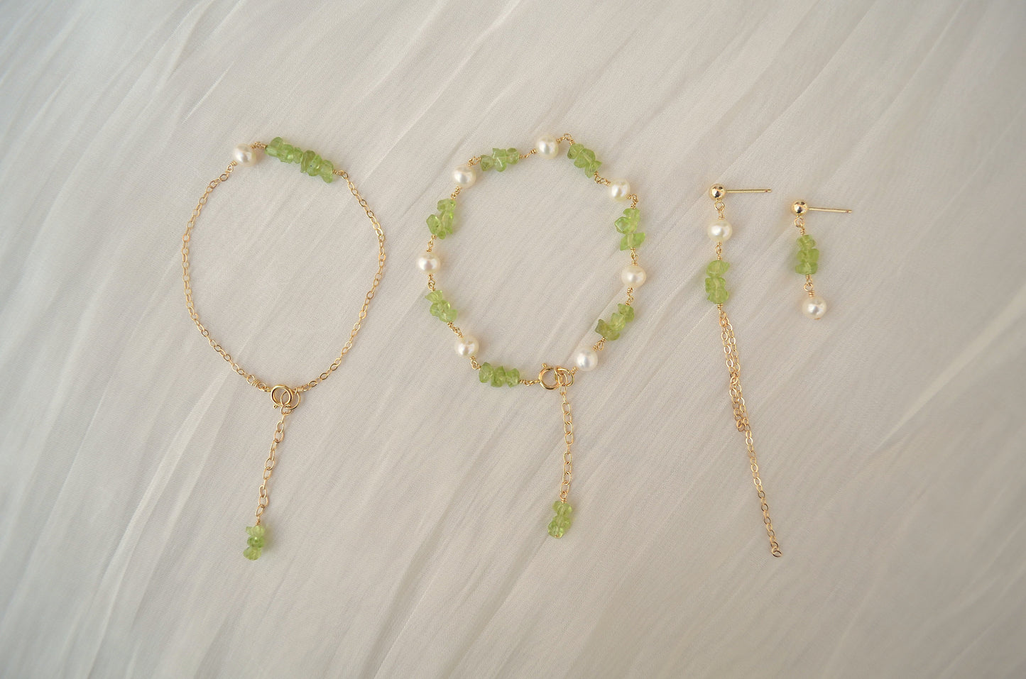 The Spring-Peridot and Pearl Chain Earrings