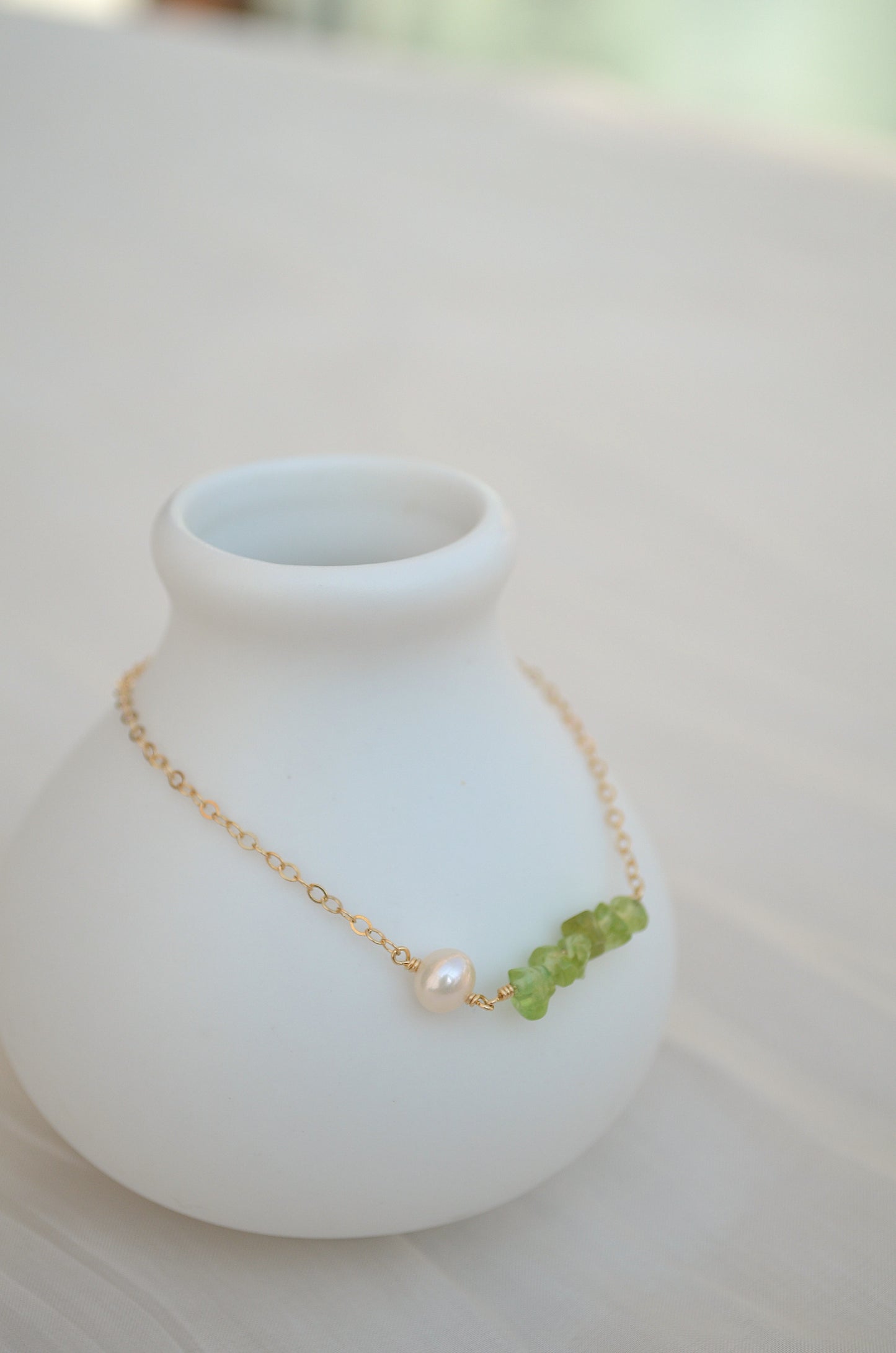 The Spring-Peridot and Pearl Chain Earrings