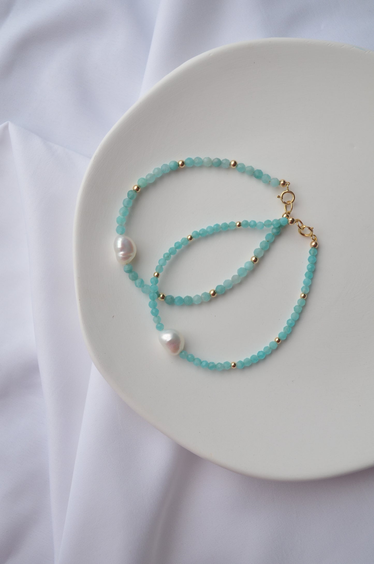 Amazonite And Freshwater Pearl Bracelet