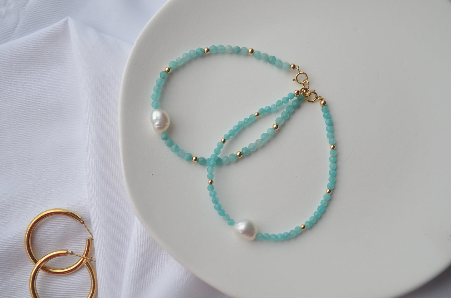 Amazonite And Freshwater Pearl Bracelet