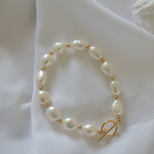 Clara Baroque Pearl and Gold Bead Toggle Bracelet