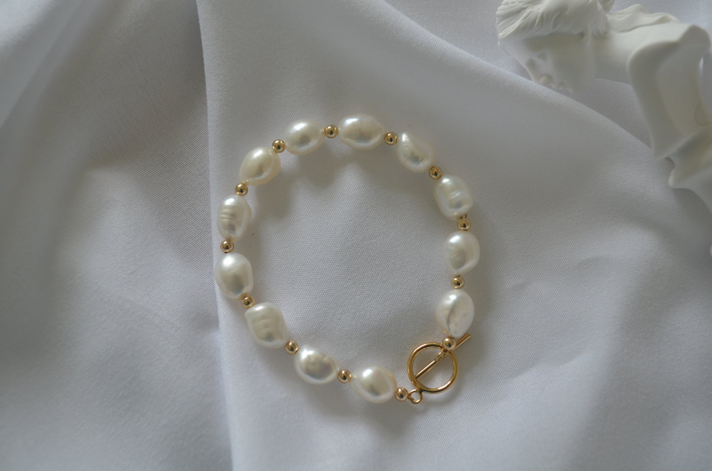 Clara Baroque Pearl and Gold Bead Toggle Bracelet