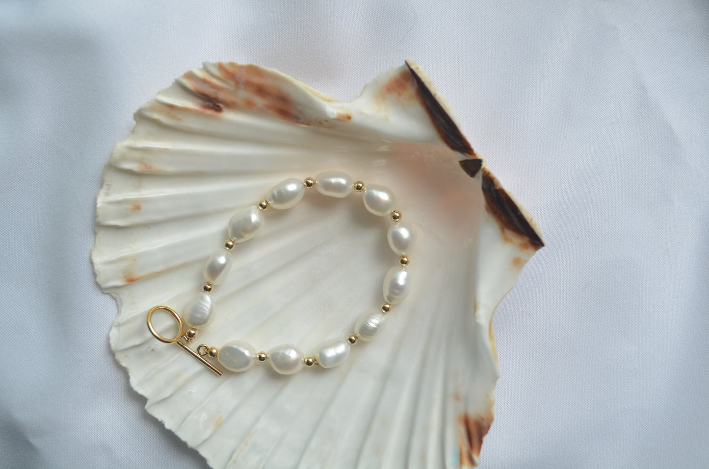 Clara Baroque Pearl and Gold Bead Toggle Bracelet