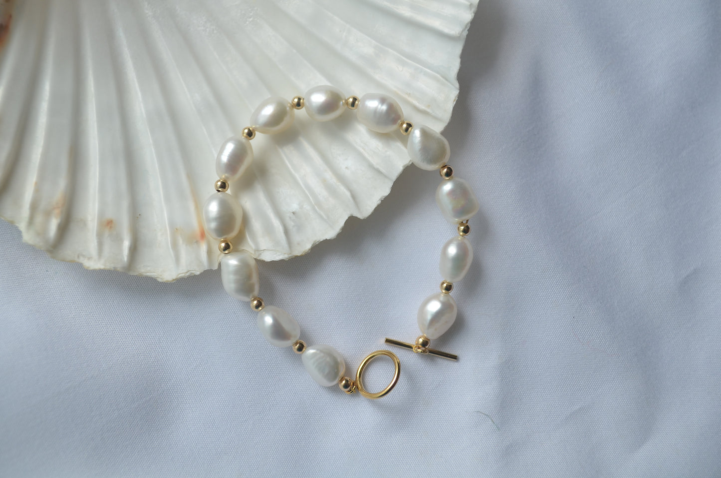 Clara Baroque Pearl and Gold Bead Toggle Bracelet