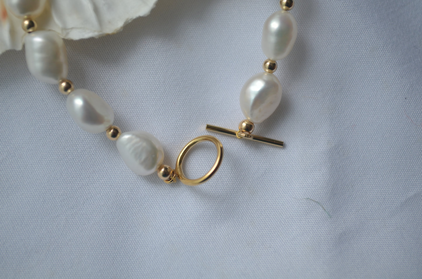 Clara Baroque Pearl and Gold Bead Toggle Bracelet