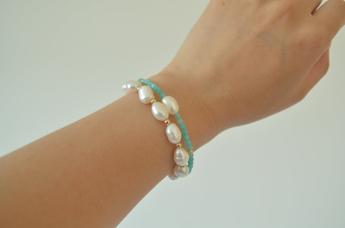 Amazonite And Freshwater Pearl Bracelet