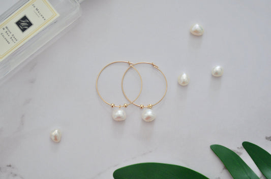 Large Pearl Hoop Earrings