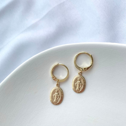 Virgin Mary Small Hoop Earrings